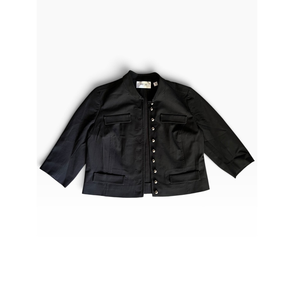 Per Se by Carlisle Black Military Jacket Silver Dome Buttons Size 12 Cropped